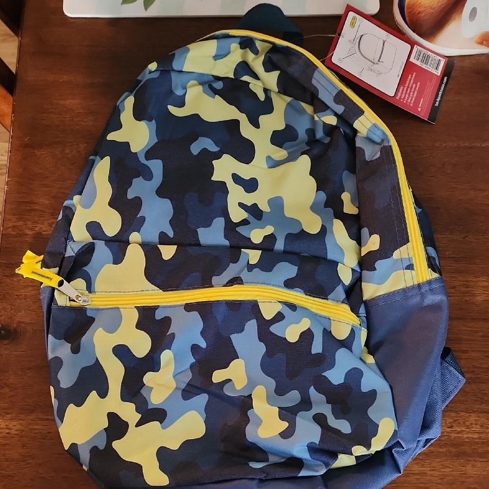 Camouflage Backpack with Yellow Accents
